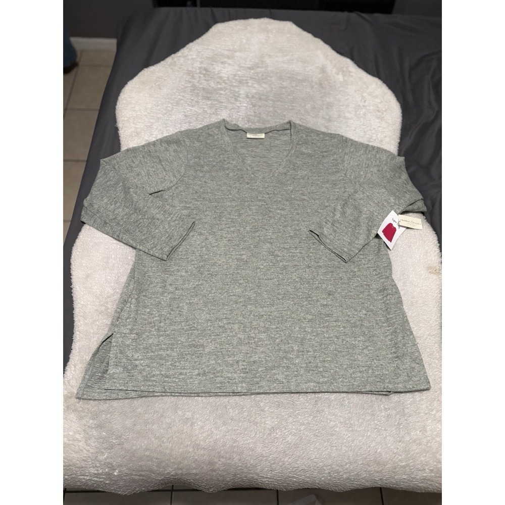 NWT Bobbie Brooks Green V-Neck Top Comfort Knit 3/4 Sleeve Blouse Women Size 3X